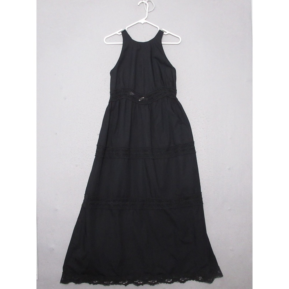 Abercrombie & Fitch Dress Medium Petite Black Lace Pockets Maxi Boho Cottage‎ - Picture 2 of 10